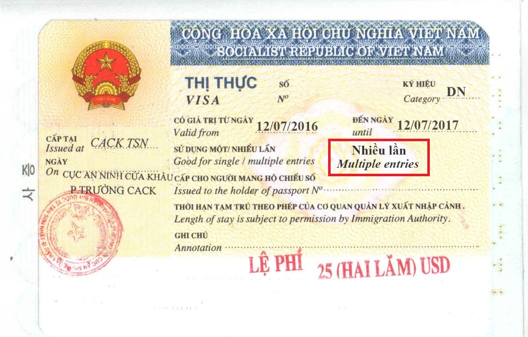 Multiple entries Vietnam visa