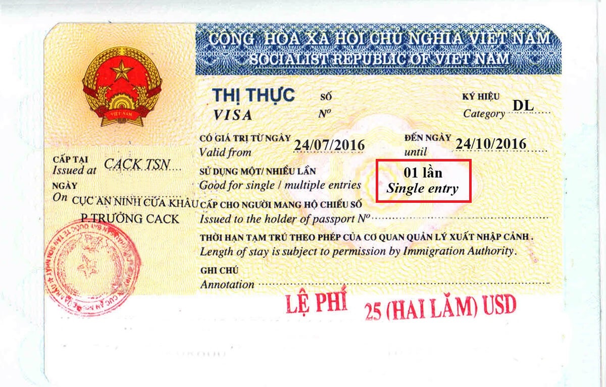 Single entry Vietnam visa