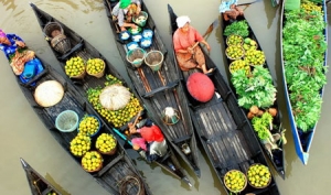 Floating market in Mekong Delta